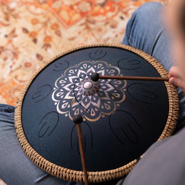 Meinl Sonic Energy Steel Tongue Drum 16″ Ø 40cm Octave Re Amara Navy Blue Floreal OSTD2NBE