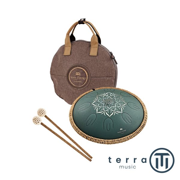 Meinl Sonic Energy Steel Tongue Drum 16″ Ø 40cm Octave Fa Maggiore Dark Green Floreal OSTD3DGE