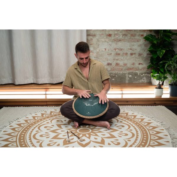 Meinl Sonic Energy Steel Tongue Drum 16″ Ø 40cm Octave Fa Minore Dark Green Floreal OSTD4DGE