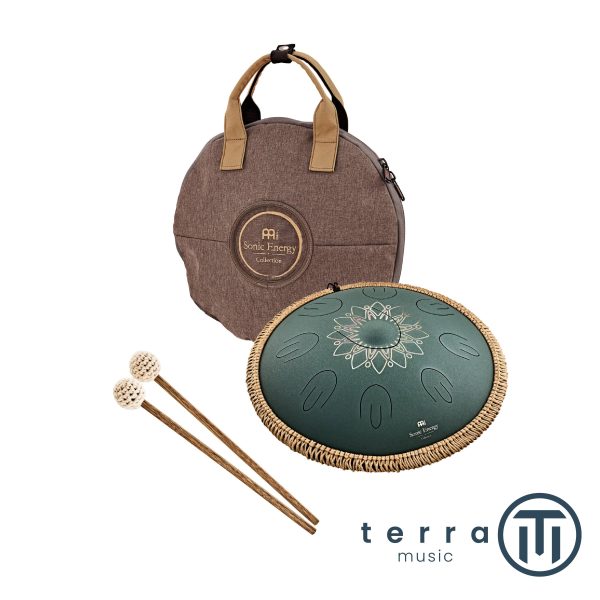 Meinl Sonic Energy Steel Tongue Drum 16″ Ø 40cm Octave Fa Minore Dark Green Floreal OSTD4DGE